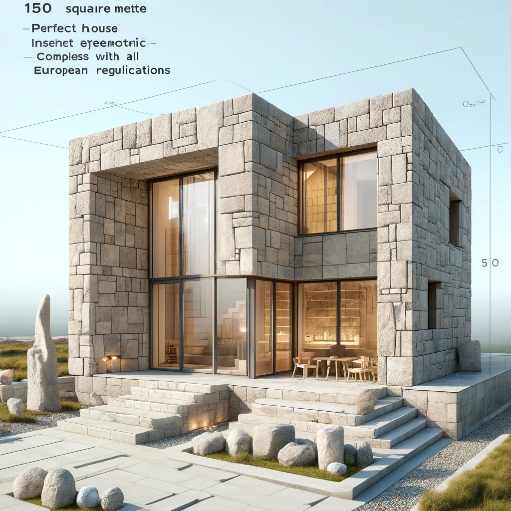 A 150 square meter house designed with perfect geometric lines inspired by GÃ¶bekli Tepe style, complying with all European regulations. The house feat